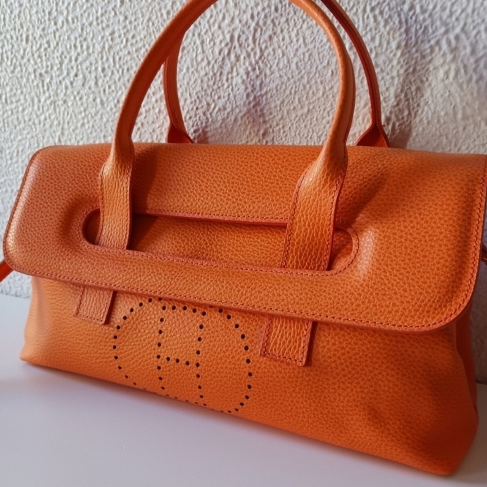 Orange Leather Satchel Handbag - Unbranded - Picture 2 of 13